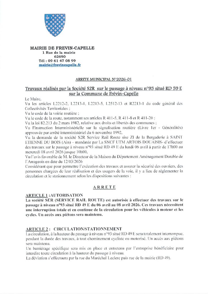 Arrêté municipal n°2026-01 du 13 mars 2026