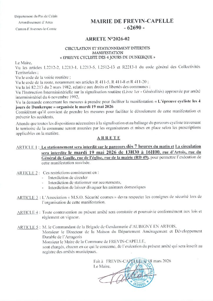 Arrêté municipal n°2026-02 du 18 mars 2026