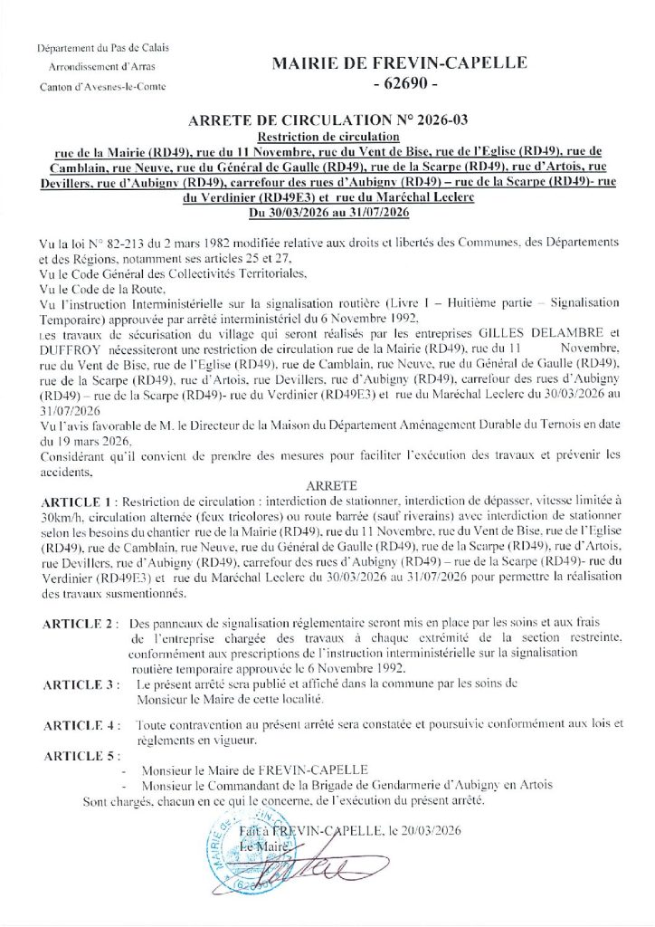 Arrêté municipal n°2026-03 du 20 mars 2026